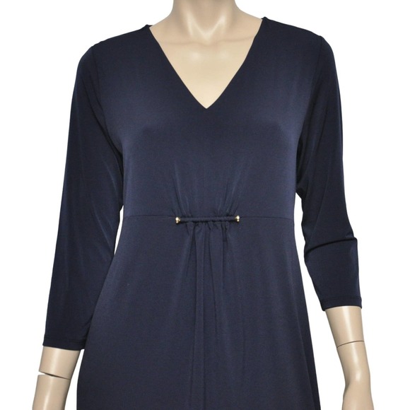 Michael Kors Matte Jersey V-Neck 3/4 Sleeve Shift Dress Real Navy 4/8 $130 Nwt - Picture 3 of 5
